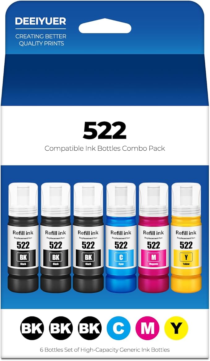 522 Ink Refill Bottles ET-2800 ET-4800 ET-2400 ET-2803 Replacement for Eco Tank 522 Ink Bottles Use for Eco Tank ET-2400 ET-2720 ET-2800 ET-2803 ET-2840 ET-4800 ET-4810 ET 2400 ET 2800 ET 4800 Printer-DeskLoop Office