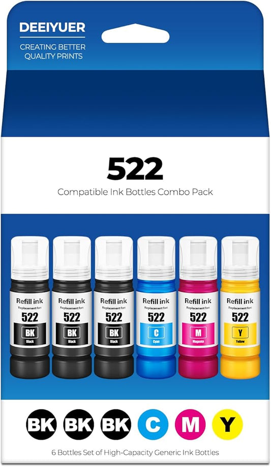 522 Ink Refill Bottles ET-2800 ET-4800 ET-2400 ET-2803 Replacement for Eco Tank 522 Ink Bottles Use for Eco Tank ET-2400 ET-2720 ET-2800 ET-2803 ET-2840 ET-4800 ET-4810 ET 2400 ET 2800 ET 4800 Printer-DeskLoop Office