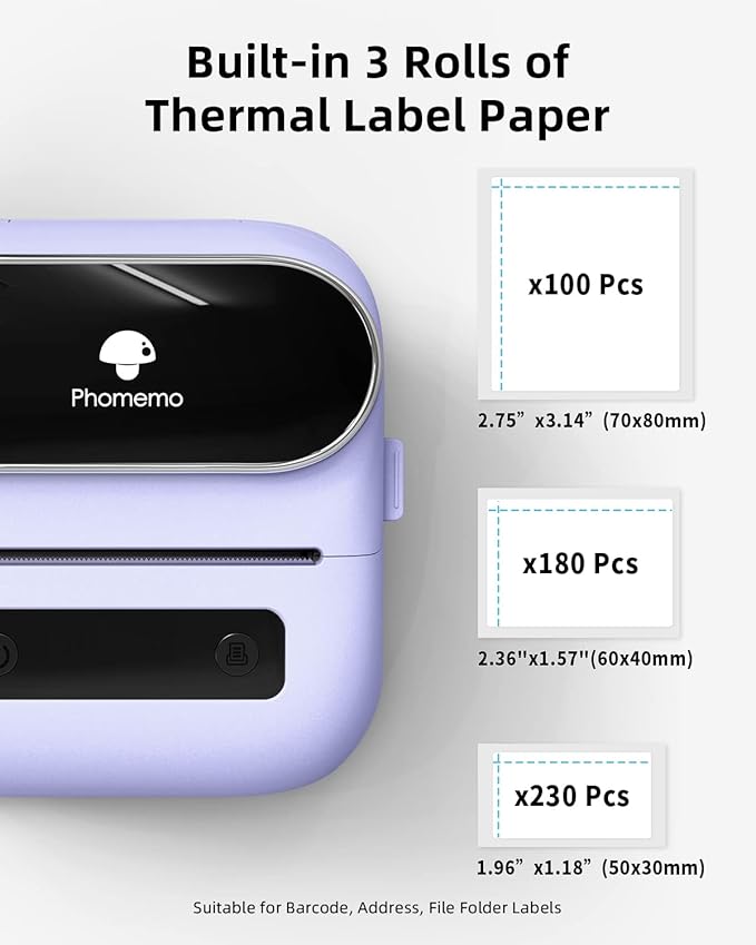 Phomemo Label Maker, Bluetooth Thermal Printer for Barcode, Address, Home, Mailing, Small Business,Clothing, Portable Label Maker Machine with 3 Label-DeskLoop Office
