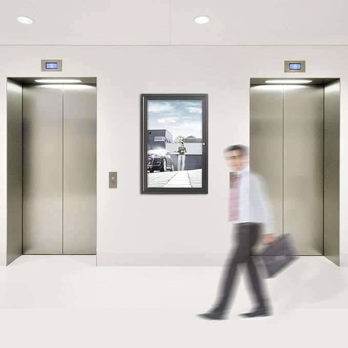 Outdoor Weatherproof Enclosed Fabric Bulletin Board,Noticeboard Case with Lockable Glass Door, Grey Felt,Black Aluminum Frame, 36x24 Inch (5xA4)-DeskLoop Office