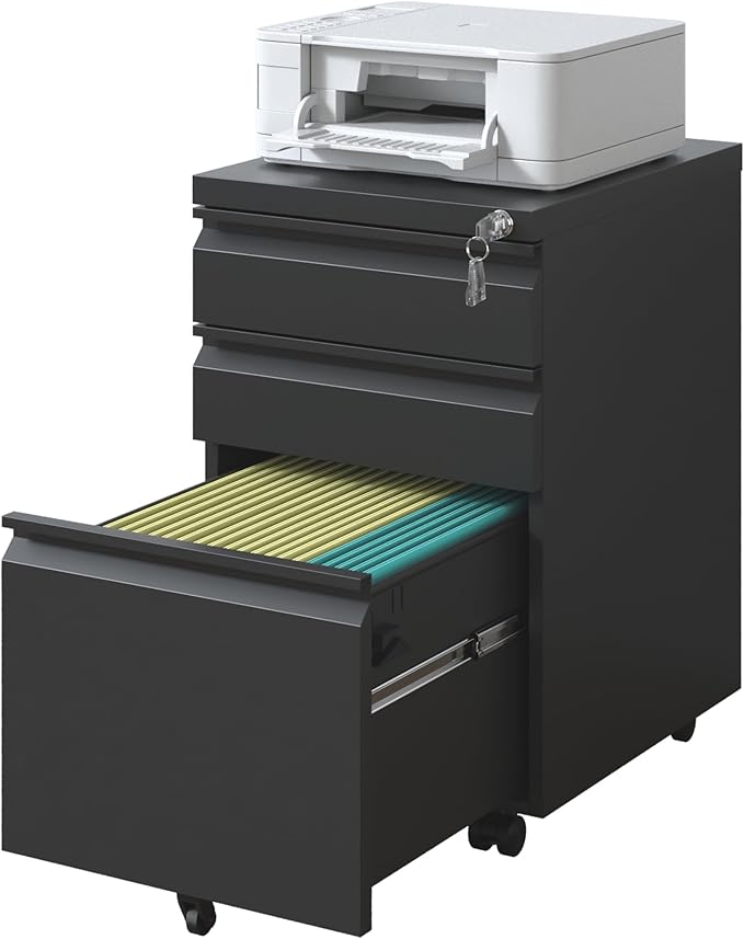 3 Drawer Mobile File Cabinet, Filing Cabinet Home Office for Letter, Legal Size, Fully Assembled Under Desk File Cabinet, Black-DeskLoop Office
