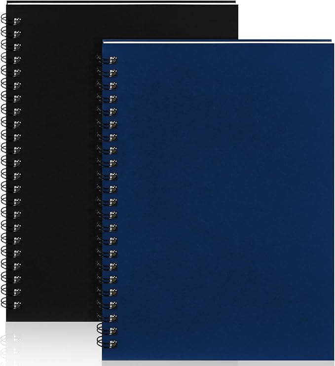 Yahenda 2 Pcs Spiral Notebook Bulk A5 Journal Lined 8.3'' x 5.5'' Writing Composition Paper Small Notepad Subject Notebook for Students Office Business Back to School Supplies (Black,Deep Blue)-DeskLoop Office
