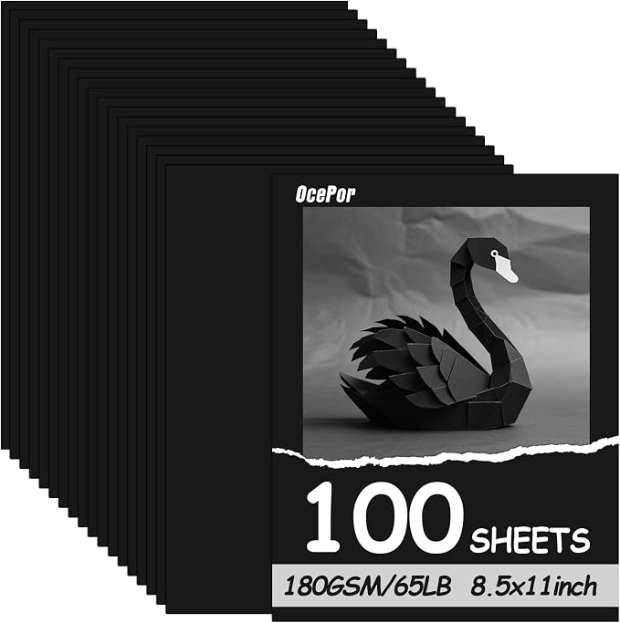 OcePor 100 Sheets Black Cardstock 8.5” x 11”, 65lb/180gsm Black Card Stock by OcePor