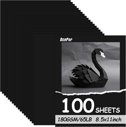 OcePor 100 Sheets Black Cardstock 8.5” x 11”, 65lb/180gsm Black Card Stock by OcePor