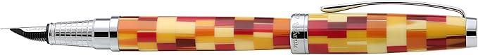 Xezo Urbanite Fountain Pen, Medium Nib. Retro Red, Yellow, Orange, and Cream Acrylic on Brass. Chrome Plated. Limited Edition and Serialized. No Two Alike-DeskLoop Office