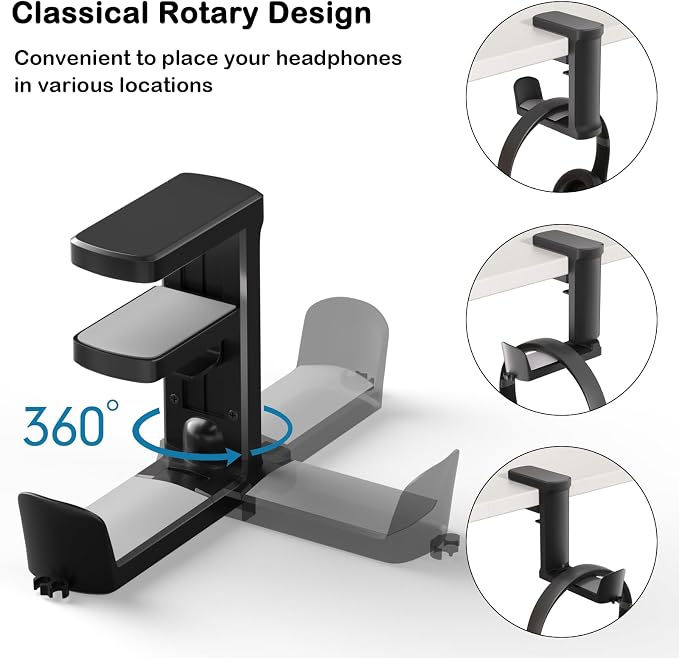 Headphone Hook - Adjustable Clamp-on Headphone Holder, Under Desk Gaming - Image 7