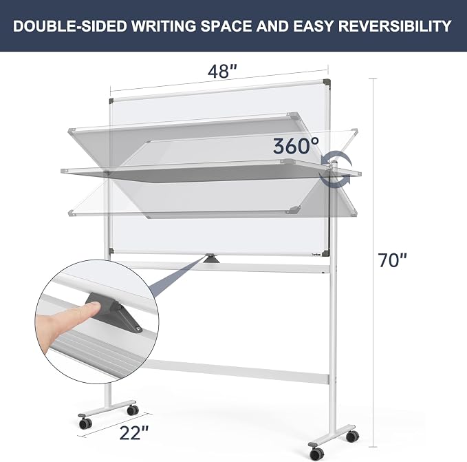 Dry Erase Whiteboard Easel on Wheels - Image 3