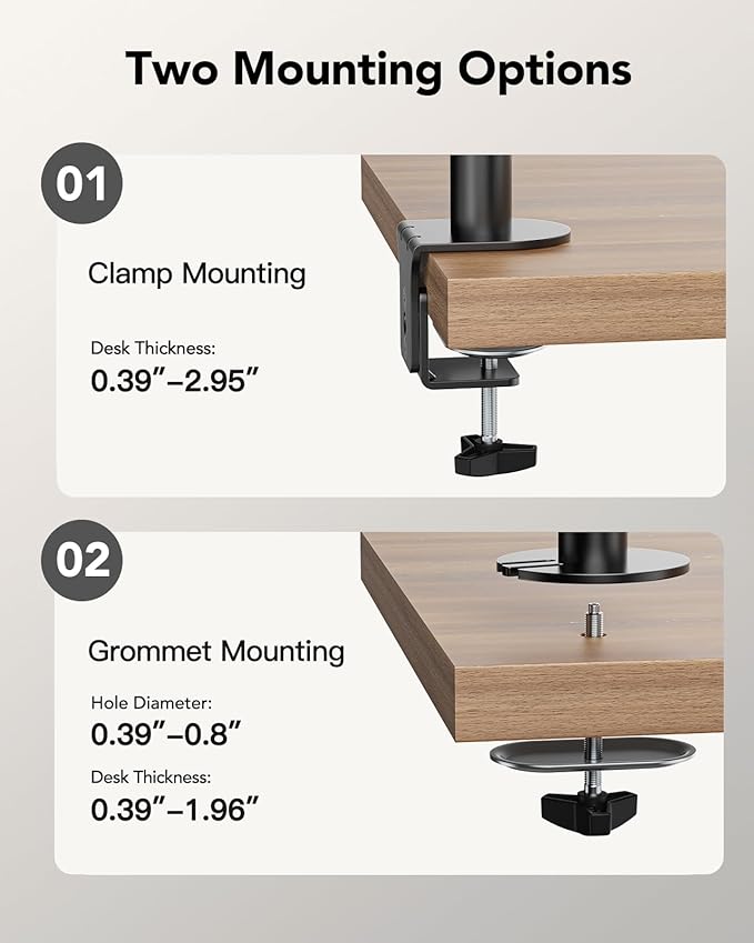 HUANUO Vertical Dual Monitor Mount, Stacked Monitor Stand for 2 Monitors with Height Adjustment Computer Monitor Arm Supports Two 17 to 32 Inch with C Clamp Each Desk Mount Hold up to 17.6lbs-DeskLoop Office