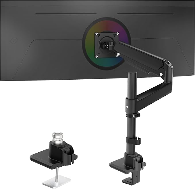 Heavy Duty Monitor Arm for 13-49 Inch Ultrawide Screens, Holds Up to 44lbs, Fully Adjustable Single Monitor Mount, with Clamp & Grommet Base, 75/100mm VESA Desk Mount, Black-DeskLoop Office