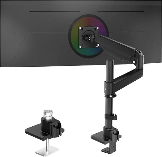 Heavy Duty Monitor Arm for 13-49 Inch Ultrawide Screens, Holds Up to 44lbs, Fully Adjustable Single Monitor Mount, with Clamp & Grommet Base, 75/100mm VESA Desk Mount, Black-DeskLoop Office
