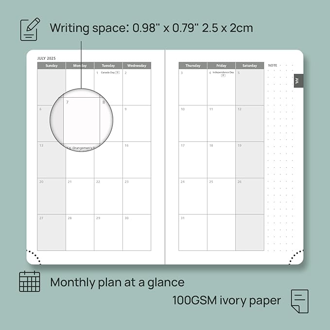 POPRUN Pocket Planner 2025-2026 (Purse Size 4'' x 6.25'') Academic Purse Calendar (July 2025 - June 2026) with Hourly Time Slots, 100GSM Thick Papers, Leather Soft Cover - Blue Green