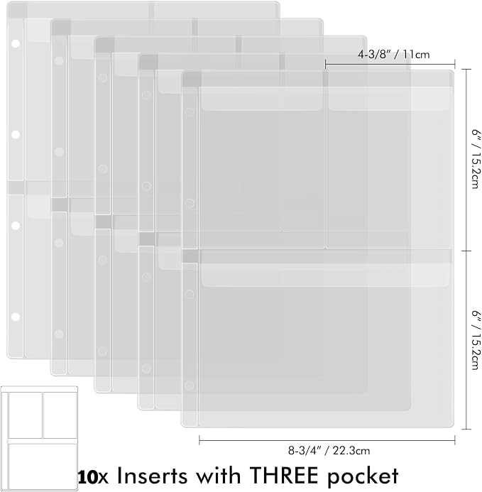 10 Pack A4 Size Plastic Binder Pockets, 4 Holes Waterproof PVC Folders Loose - Image 2