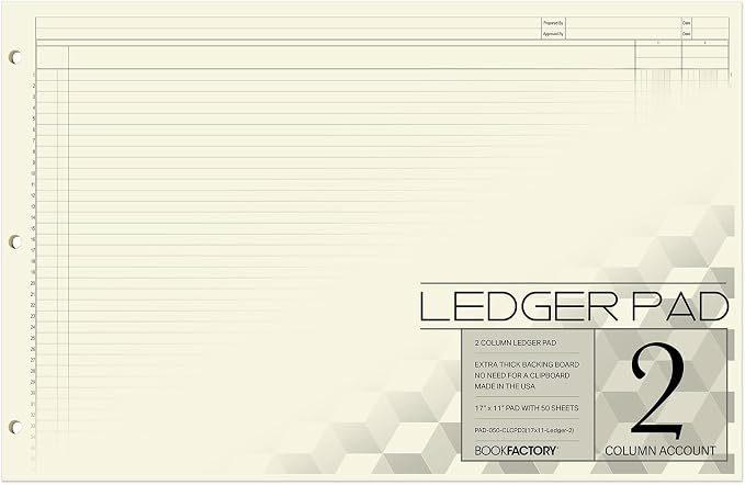BookFactory Ledger Sheets/Large 2 Column Accounting Ledger Columnar Loose Leaf by BookFactory