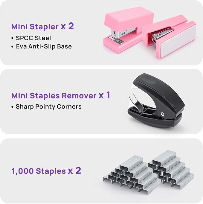 Mini Stapler with 2000 Staples, 30 Sheet Capacity, Jam-Free Small Desktop - Image 2