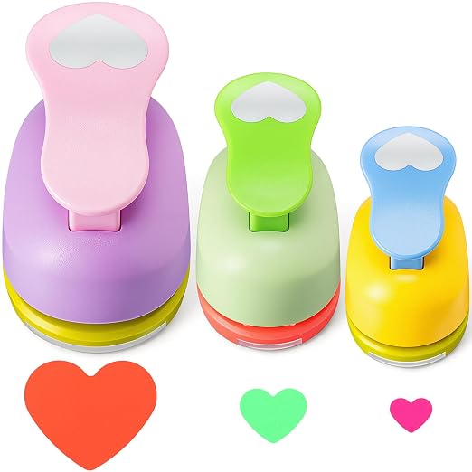 CHENGU 3 Pack Heart Craft Hole Punch 2, 1 and 5/8 Inch Punch Paper Punchers by CHENGU