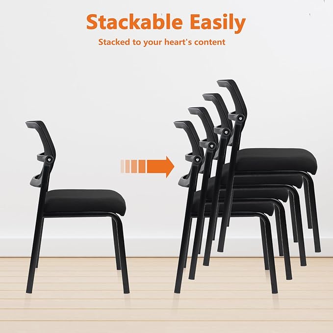CLATINA Stacking Armless Office Waiting Room Chair with Adjustable Backrest, Stackable Mesh Guest Reception Desk Chairs with Ergonomic Lumbar Support for Conference Lobby Side School, Black, 4 Pack-DeskLoop Office