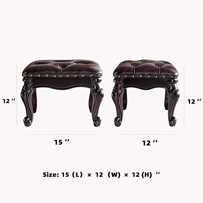 Foot Stool Ottoman Foot Rest Microfiber Leather Upholstered Footstool for Sofa, Living Room, Entryway, Solid Wood Stool (Dark Brown)-DeskLoop Office