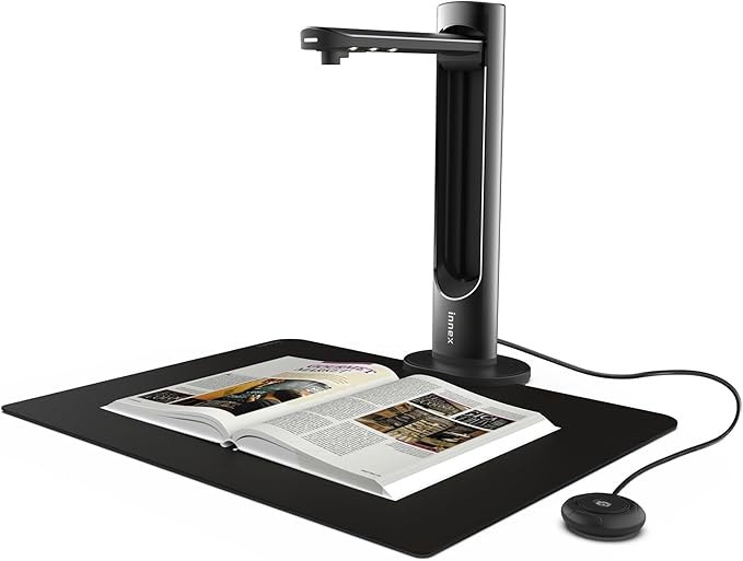 Innex DS200 Professional USB Book Scanner, 26MP, A3 Document scan, 120+ Language OCR, Auto-Flatten & Deskew, Finger Removal, Built-in Mic and LED lamp, Hand Button & Foot Pedal, for Windows/MacOS-DeskLoop Office