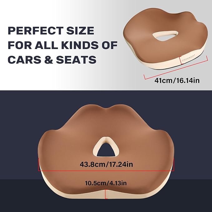 Coverado Car Seat Cushion, Memory Foam Office Chair Cushion for Car, Everlasting Comfort Sciatica & Hip & Tailbone Pain Relief Cushion for Long Sitting Driver Office Worker-Beige-DeskLoop Office