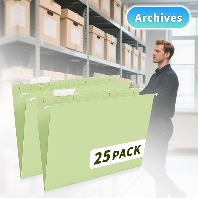 25-Pack Green Hanging File Folders, Letter Size - Image 8