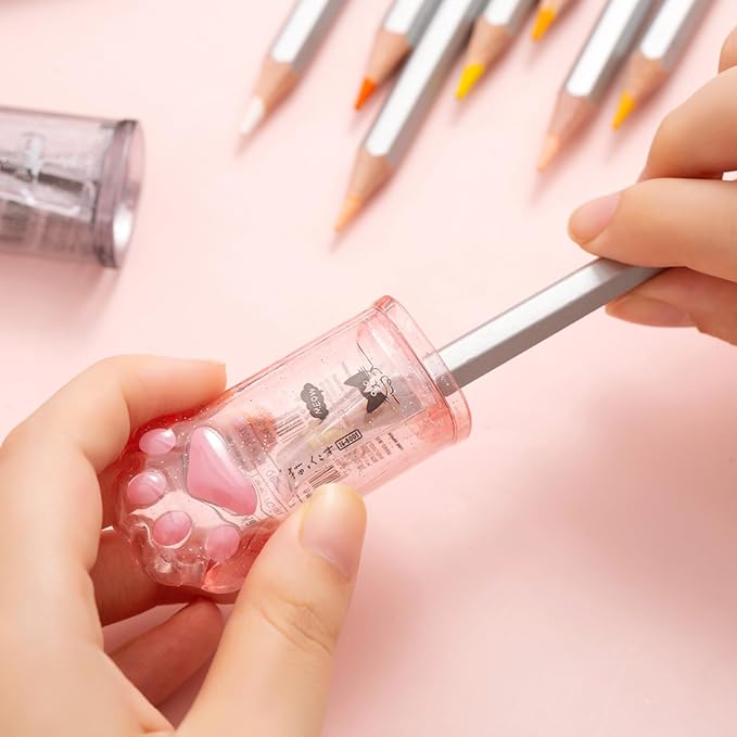 4 Pcs Cute Pink Pencil Sharpener Kawaii Small Manual Cartoon Cat Paw Plastic - Image 7