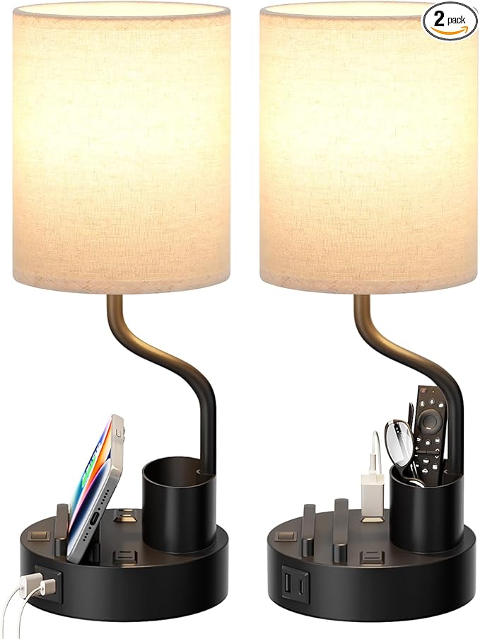 Bedside Table Lamps for Bedroom Set of 2 by Fenmzeelighting