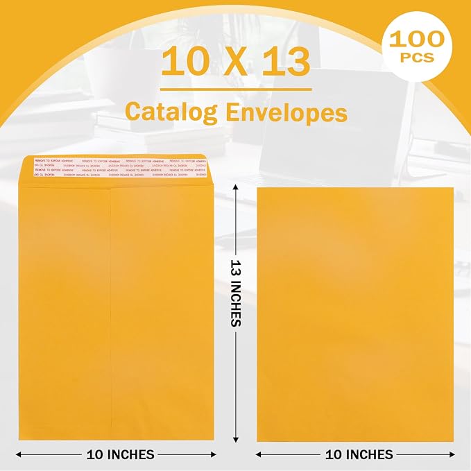10x13 Catalog Envelopes Self Seal 100 Pack, Goefun 100GSM Paper Yellow Brown - Image 3