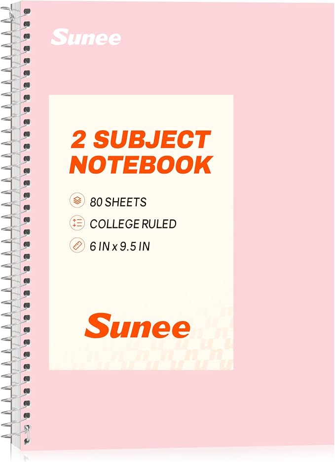 SUNEE Spiral Notebook, College Ruled Paper, 80 Sheets, Spiral Notebooks by SUNEE