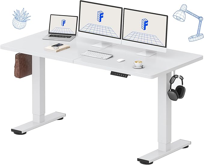 FLEXISPOT Standing Desk 63 x 24 Inch Adjustable Height Desk Home Office Computer Workstation Sit Stand Desk, White Top + White Frame-DeskLoop Office