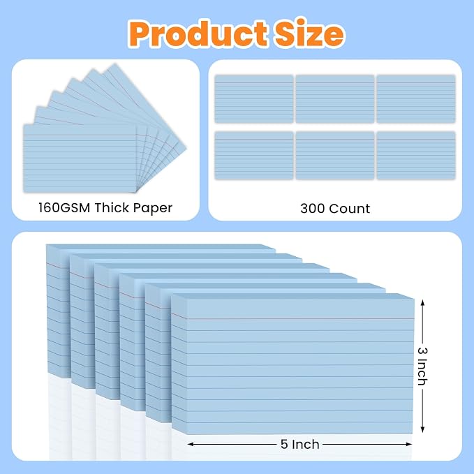 300PCS Index Cards 3 x 5 Inch, Lined Flashcards Notecards, Flash Cards - Image 2