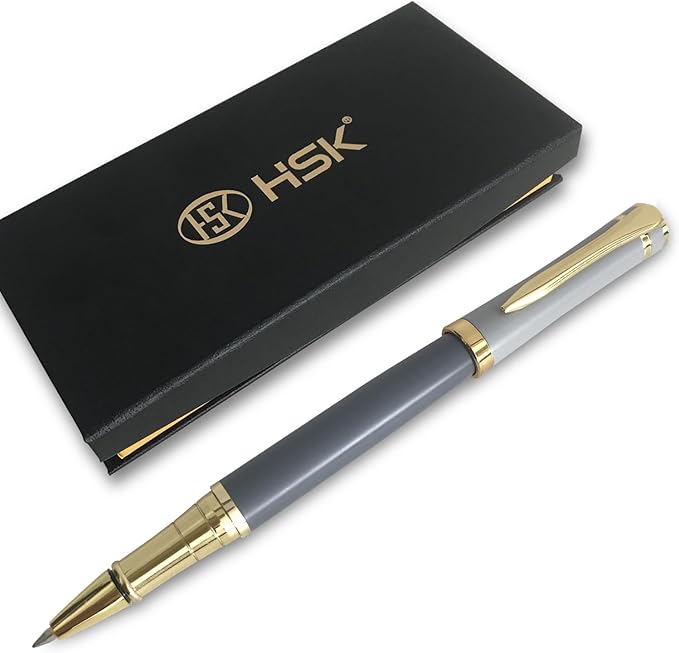HSK Luxury Ballpoint Pens gift Pen Black Refill Line width 0.5mm,Best Ball Pen Gift Set for Men & Women Professional Executive,Office,Nice Pens Classy Gift Box (Grey)-DeskLoop Office
