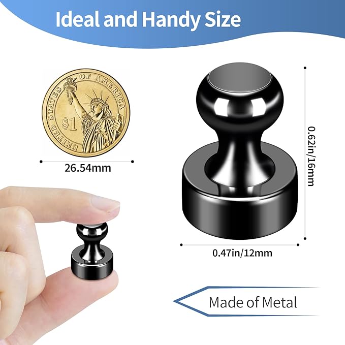 12Pack Fridge Magnets Black,Metal Refrigerator Magnet, Strong Push Pin Magnets for Whiteboard, Refrigerator, Dry Erase Board, Map, Locker Accessories, Office Accessories, Kitchen Accessories-DeskLoop Office