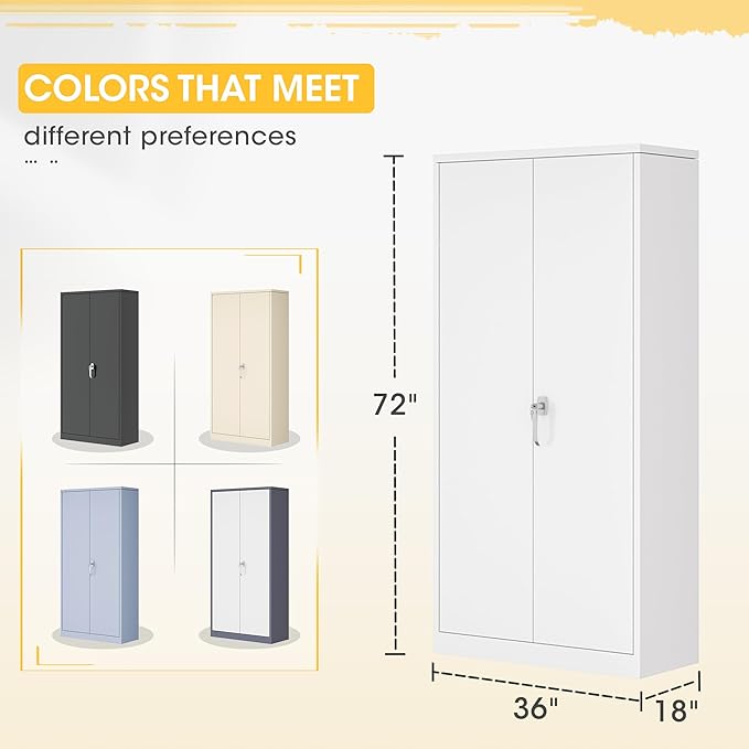 Greenvelly Metal Storage Wardrobe Cabinet with Lock, 72" White Metal Wardrobe Closet for Hanging Clothes with Doors and Shelves, Modern Clothes Closet for Home, Office and Bedroom, School,Gym-DeskLoop Office