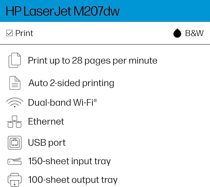 HP Laserjet M207dw Laser Wireless Printer, Black and White, Duplex, Best for Office-DeskLoop Office