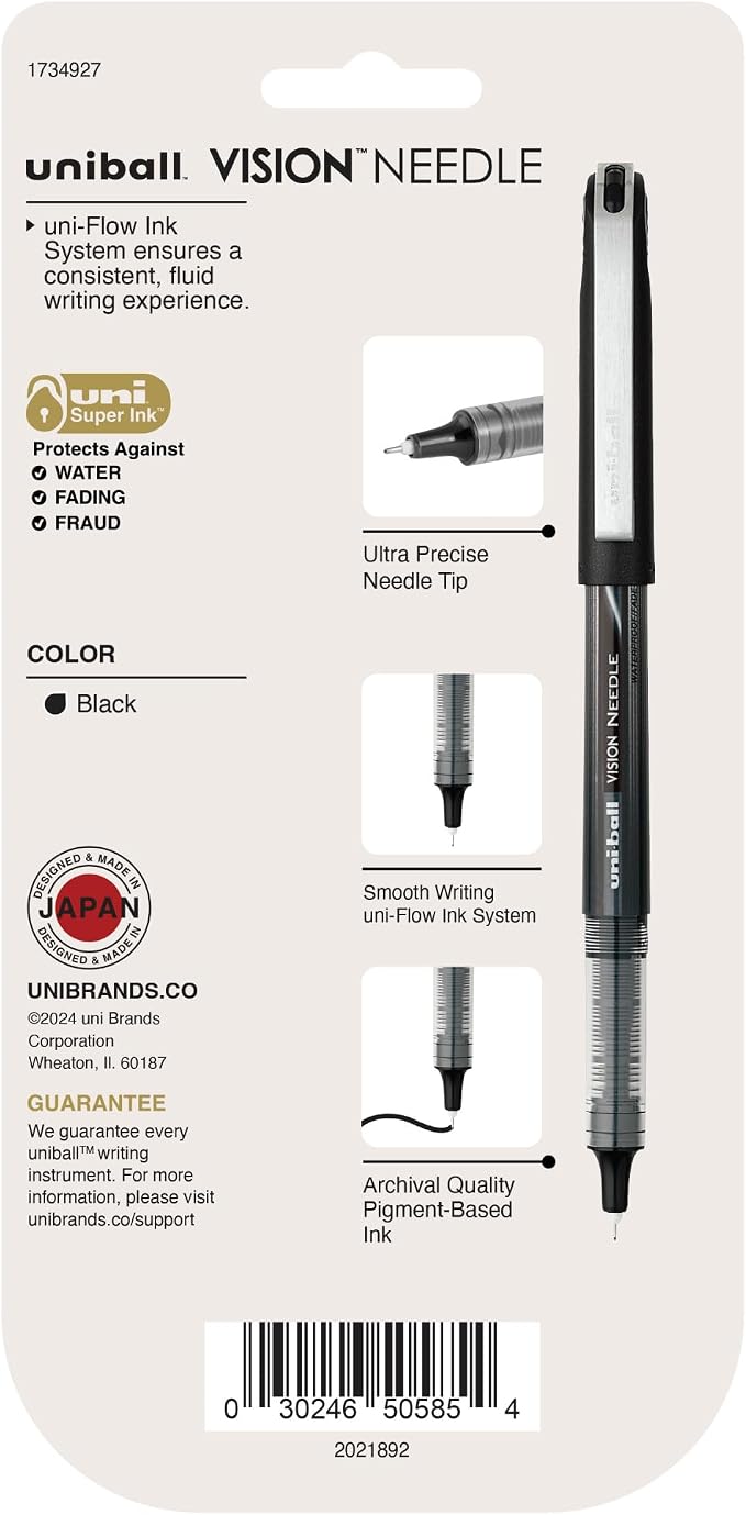 uniball Vision Needle Rollerball Pens, Micro Point, 5 Pack - Image 2