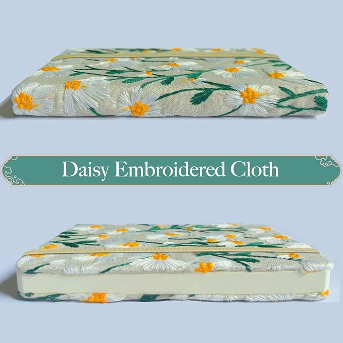 Daisy Gifts, Embroidered Journal, Floral Notebook, Wide Ruled Paper, Lay Flat - Image 4