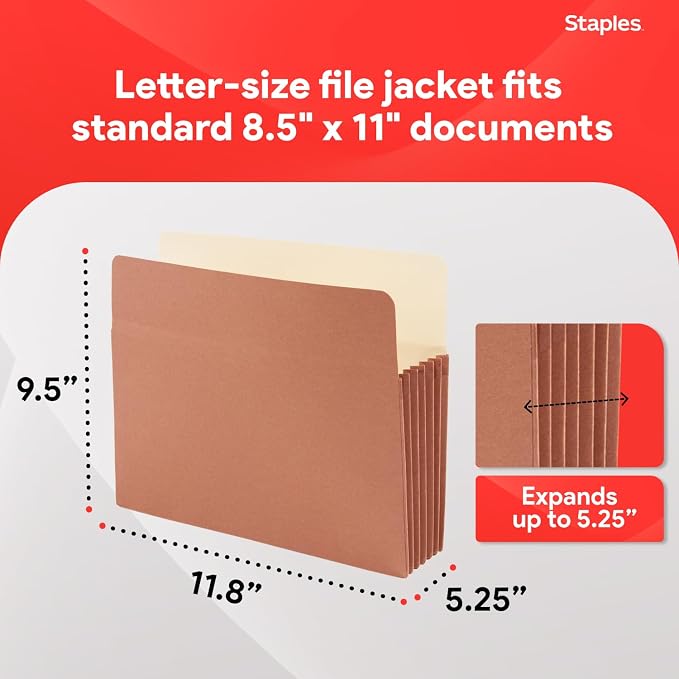 Staples Reinforced File Pockets, Letter Size, Expands Up to 5.25", Heavy‑Duty - Image 3