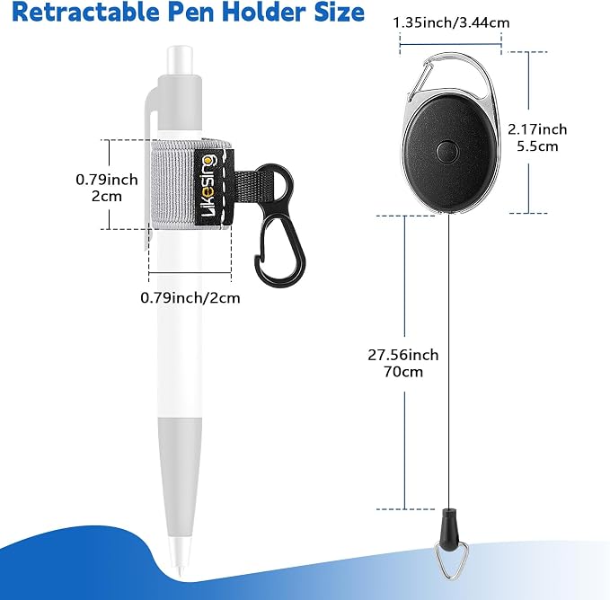 Likesing 4 Black Retractable Pen Holder, 27.5" Reel Elastic Pen Leash - Image 2