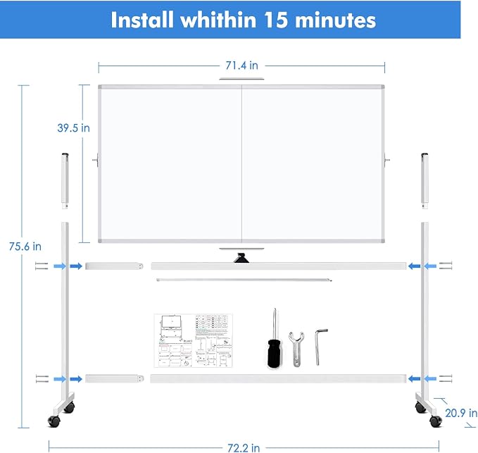 Double Sided Rolling Whiteboard, 72 x 40 Large White Board - Image 8