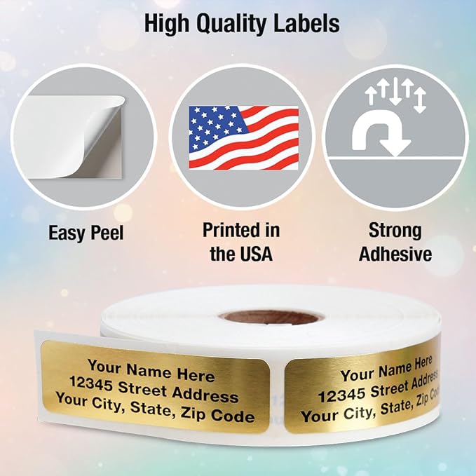 Personalized Return Address Labels, Roll of 125 Gold Foil Self-Adhesive Labels - Image 5