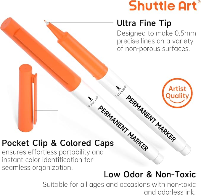Shuttle Art Permanent Marker, 30 Colors Ultra Fine Point, Works on Plastic - Image 3