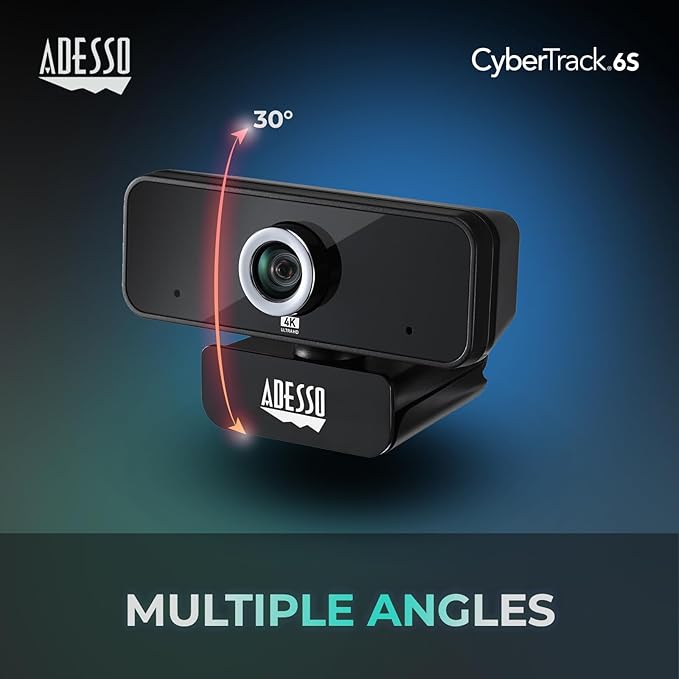 Adesso 4K HDR Ultra HD USB Webcam CyberTrack 6S Camera for PC Laptop Adjustable Angle Field of View Built-in Noise Cancellation Microphone