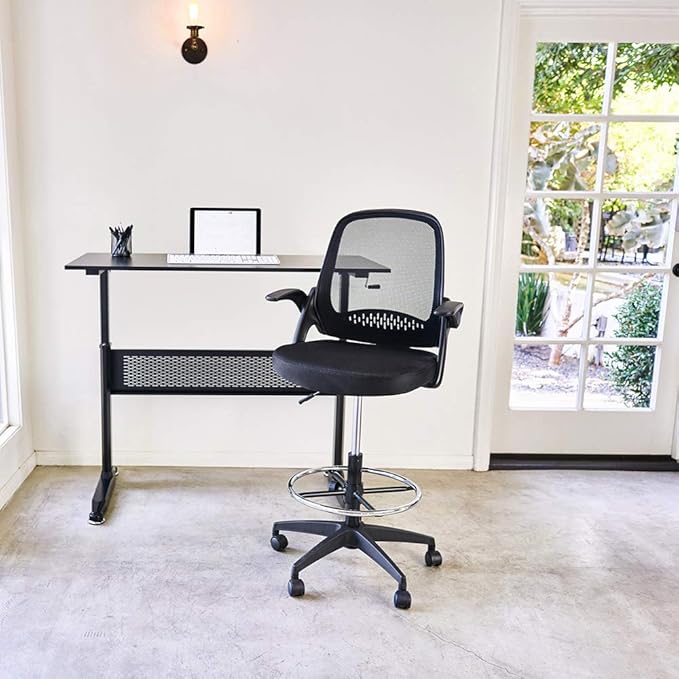 Drafting Chair Tall Office Chair Standing Desk Chair Mesh Computer Chair Adjustable Height with Lumbar Support Flip Up Arms Swivel Rolling Executive Chair,Black …-DeskLoop Office