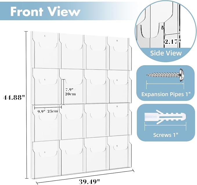Acrylic Brochure Pamphlet Holder, 16 Magazine Holders, Trifold Flyer Rack - Image 2