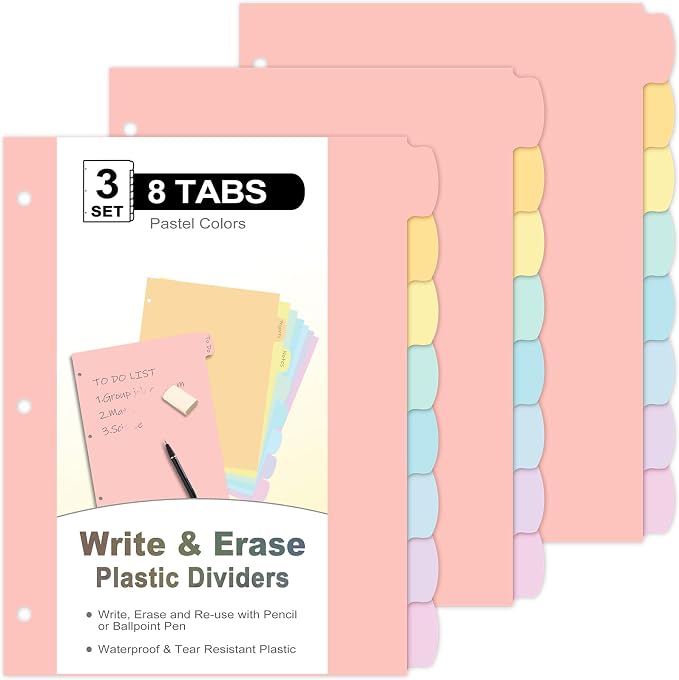 24 Count/3 Sets Write & Erase Binder Dividers by LRFWJS