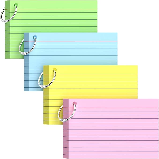 160-Pack Colored Index Cards 4x6 Inch w/Key Ring – 180gsm Heavyweight by Unknown
