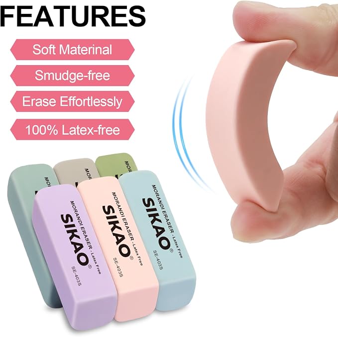 Morandi Erasers, 12 Pack Pencil Erasers | Aesthetic Pastel Beveled Rubber - Image 3
