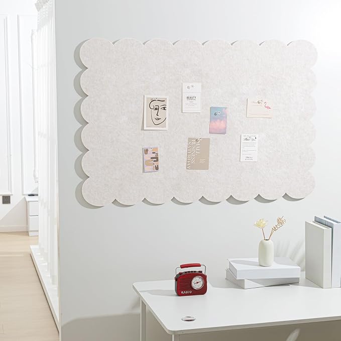 Mooliwe Scalloped Felt Bulletin Board 48 x 36 Inches Foldable Beige Pin Cork - Image 3