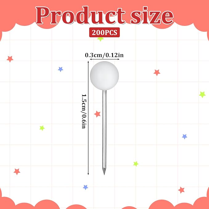 200 PCS White Push Pins, Small Round Head Map Push Pins - Image 2