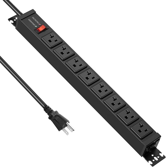 JUNNUJ 20 Amp Power Strip Surge Protector 4800J, Heavy Duty 8 Outlet Metal Multi Angle Mount, 20A Garage Power Strip Shop 6-20R T-Slot, 5-15P Plug 12 Gauge Extension Cord 6ft for Appliance-DeskLoop Office